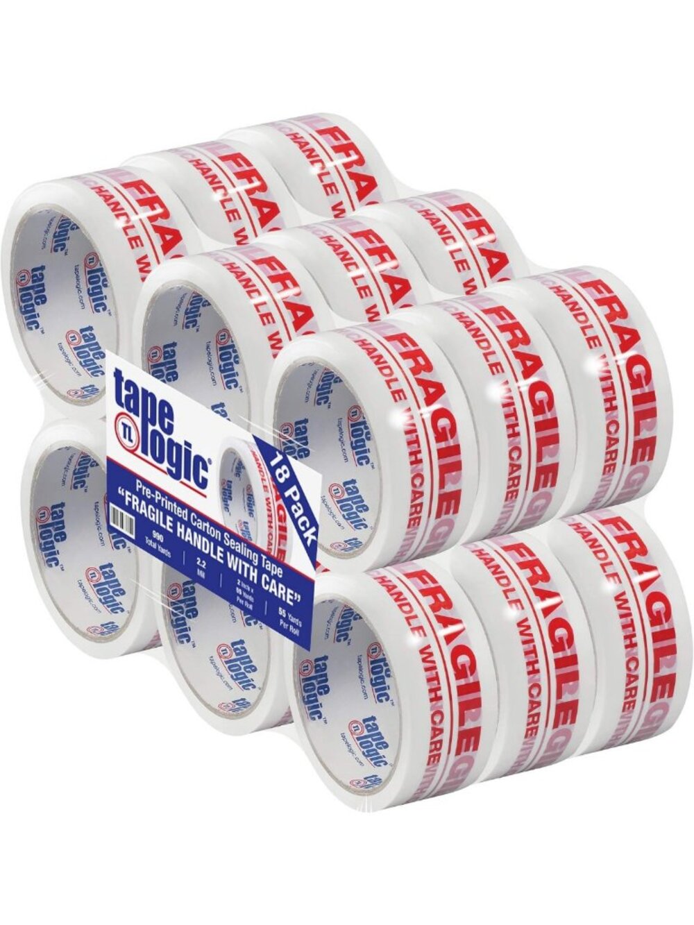 Heavy Duty 2 Inch Packing Tape, 55 Yard, Fragile Handle with Care, 18 Pack for